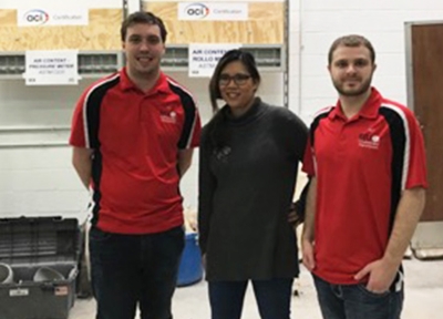 Luke Snell ACI SIUE Student Chapter Vice President David Rall (far left) and President Dalton Brookshire (far right) stand with ACI Illinois Chapter President Joni Jones.