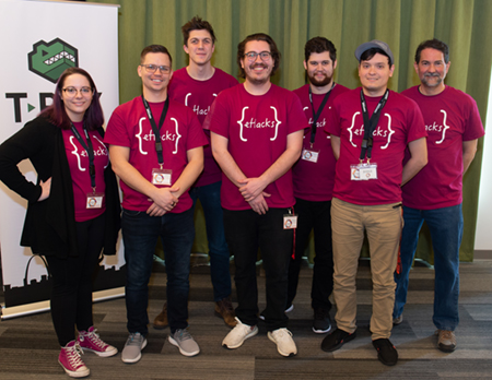 SIUE Associate Professor of Computer Science Dennis Bouvier, PhD, (far right) stands with SIUE student and alumni volunteers.