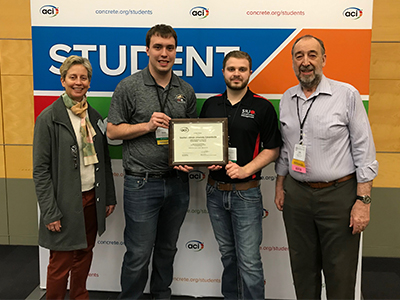 (L-R) Luke Snell Chapter of the ACI at SIUE faculty advisor Anne Werner, PhD, PE, vice president David Rall, president Dalton Brookshire, and SIUE professor emeritus Luke Snell, PE.