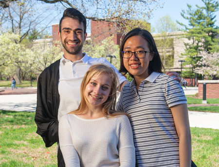 International studies spending the Spring semester at SIUE via the Global UGRAD program are (L-R) Ahmad Masalha, Veranika Kukushkina (seated), and Wen Shu Wong.