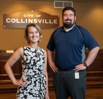 (L-R) SIUE graduate student and sustainability intern with the City of Collinsville Waleska Valle and Collinsville Deputy City Manager Derek Jackson.