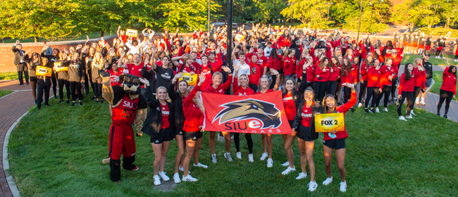 SIUE Chancellor Randy Pembrook joined Division I student-athletes, coaches and administrators on the Edwardsville campus for an early morning greeting that aired live on FOX2 News in the Morning Thursday, Sept. 16.