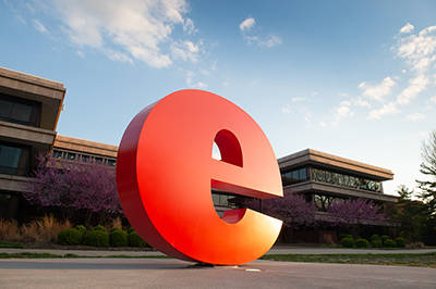 The “e” sculpture on the Edwardsville campus.