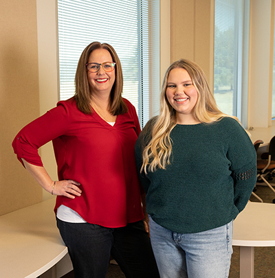 SIUE School of Pharmacy Paige Summers (right) credits her decision to pursue a career as a pharmacist to Lisa Lubsch, PharmD, who once treated Summers in the hospital.