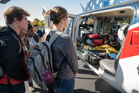 SIUE nursing students got a firsthand look into the Air Evac Lifeteam helicopter. 